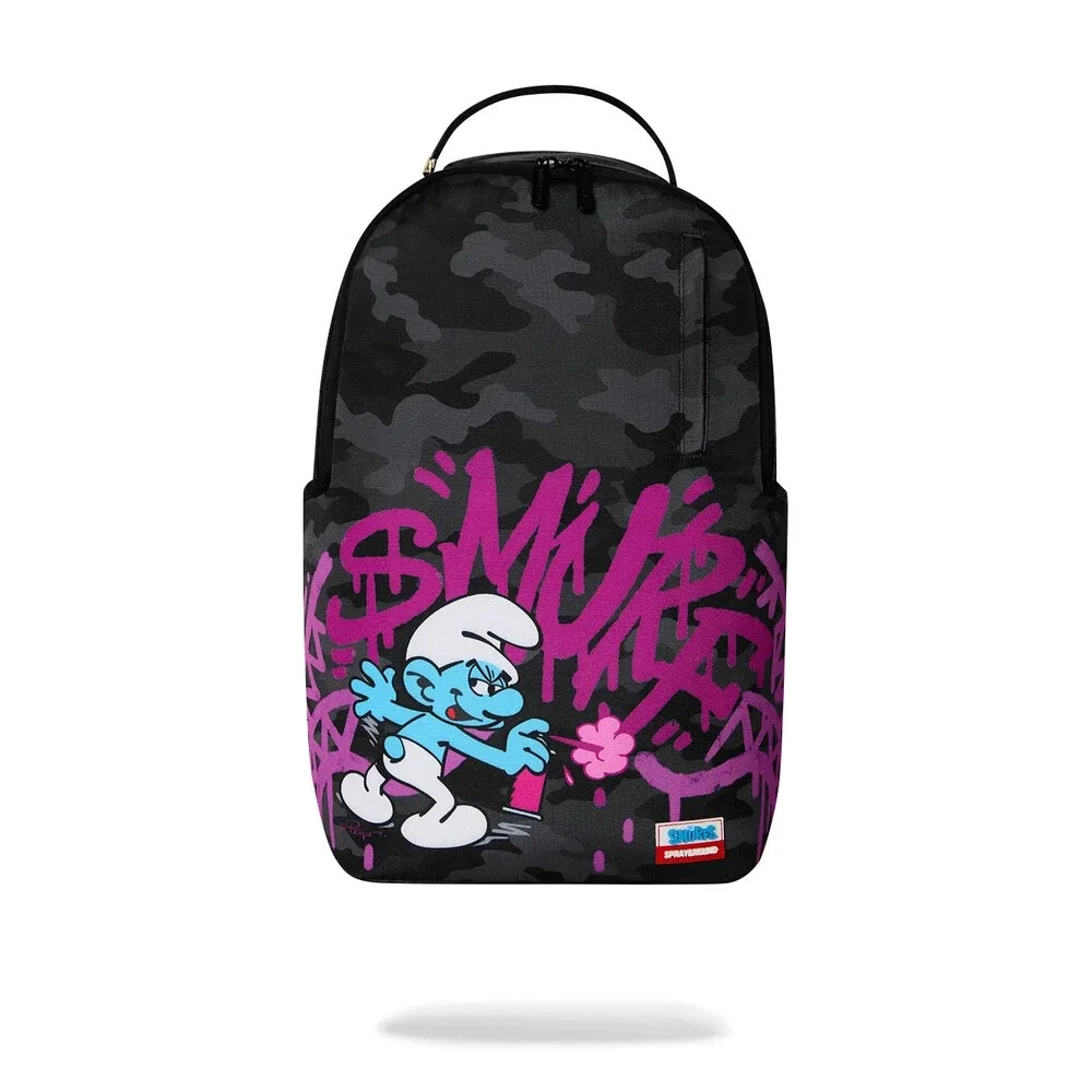 Sprayground Smurfs Shark Tag Backpack Unisex Black Camo Shoulder Straps SPR343